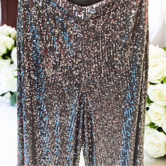 TRUTH NWT WOMENS WIDE LEG BLACK SEQUIN SPARKLING TROUSERS PANTS SIZE 8 PARTY - Picture 3 of 9
